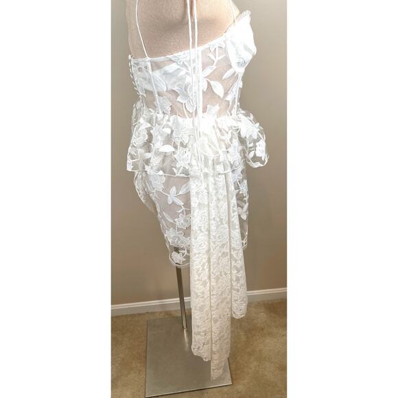 For Love & Lemons Zara Floral Lace Bustier Rosette White Mini Dress Size Small - Picture 5 of 10